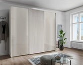 Tulsa 3 Door Champagne Glass Sliding Door Wardrobe with Decking - Pendle Village Furniture
